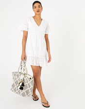 Schiffly Mini Dress, White (WHITE), large