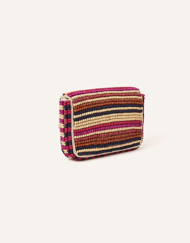 Hand-Embellished Wooden Bead Stripe Clutch Bag, , large