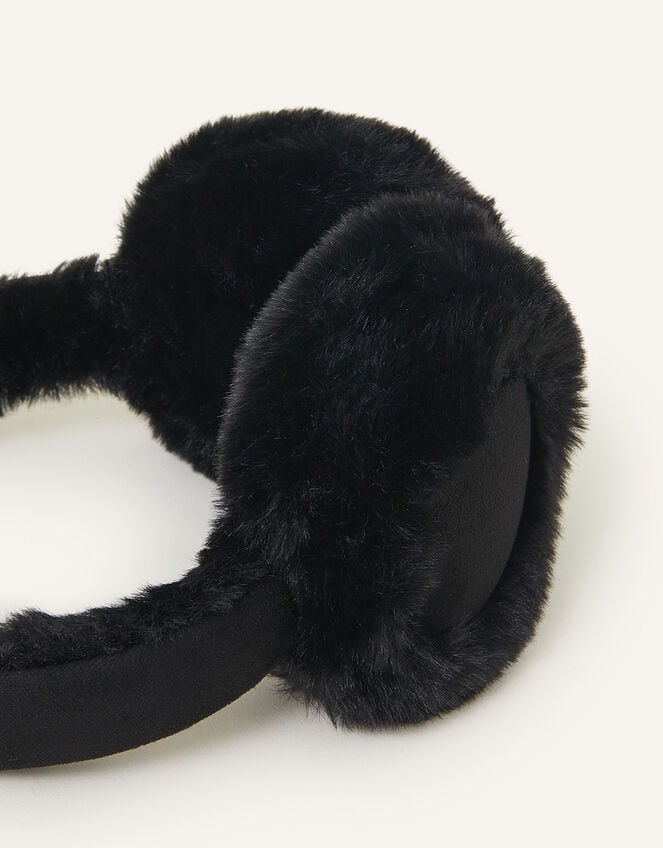 Faux Fur Suedette Ear Muffs, Black (BLACK), large