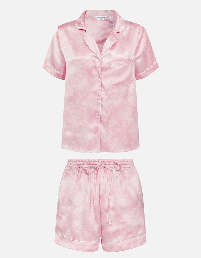 Floral Satin Button Through PJ Set, Pink (PINK), large