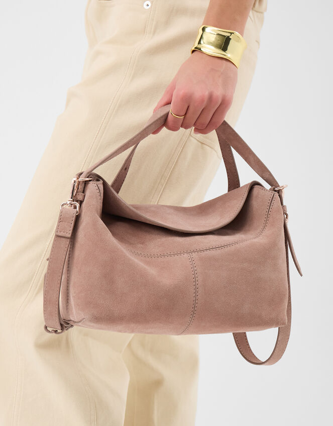 Fold Top Suede Bag, , large