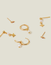 3-Pack 14ct Gold-Plated Pearl Earrings, , large