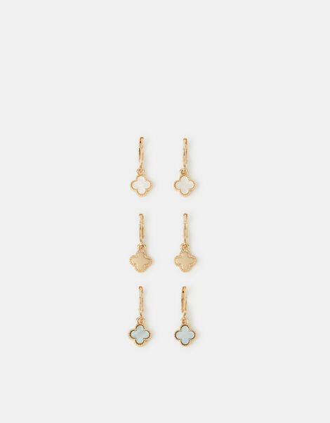 3-Pack Mini Clover Charm Hoop Earrings, , large