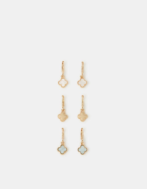 3-Pack Mini Clover Charm Hoop Earrings, , large
