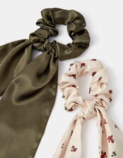 2-Pack Floral Satin Scarf Hair Scrunchies, , large
