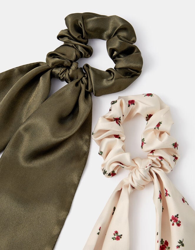 2-Pack Floral Satin Scarf Hair Scrunchies, , large