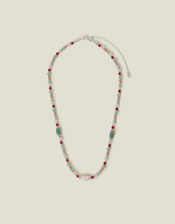Sterling Silver-Plated Semi-Precious Bead Necklace, , large