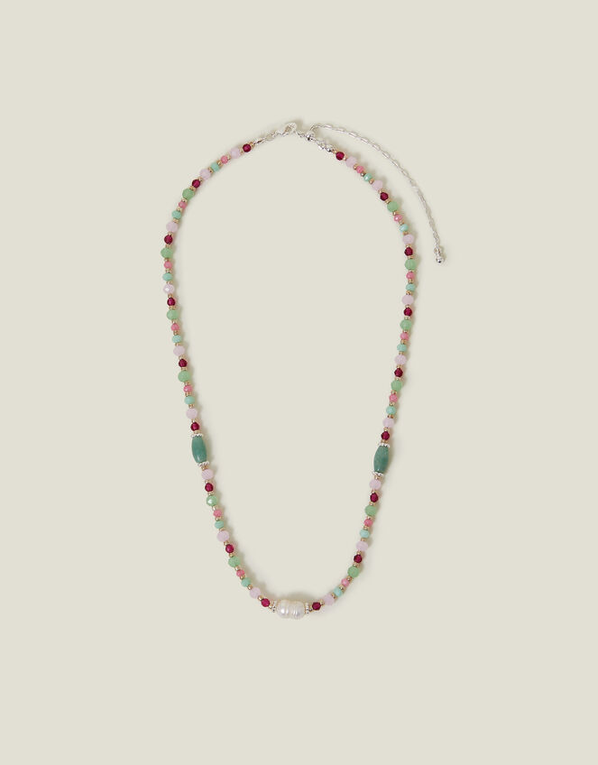 Sterling Silver-Plated Semi-Precious Bead Necklace, , large