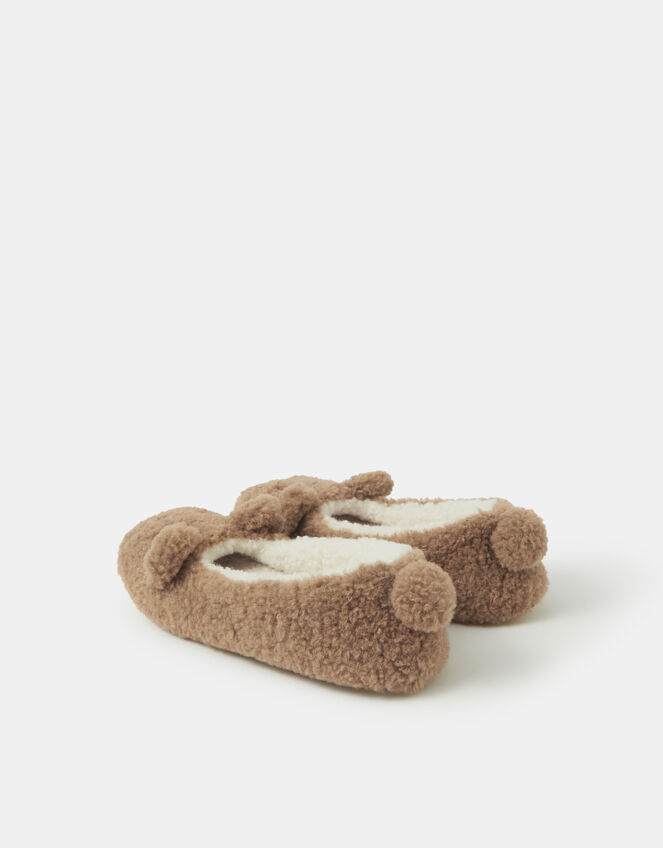Fluffy Bear Slippers, Brown (BROWN), large