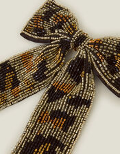 Leopard Bead Bow Barrette Hair Clip, , large