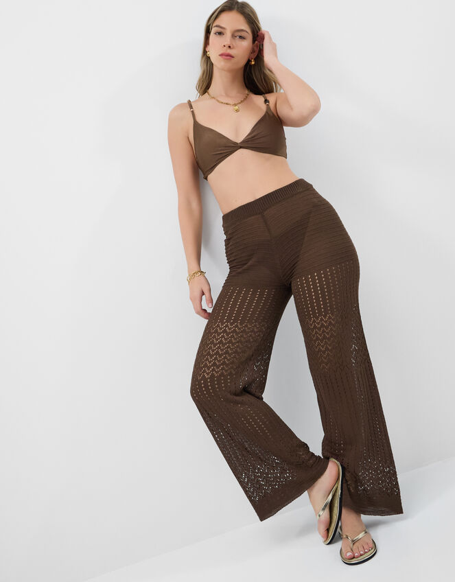 Crochet Knit Trousers, Brown (BROWN), large