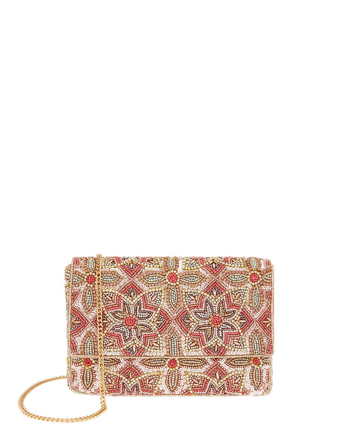 Floral Tile Embellished Clutch Bag, , large