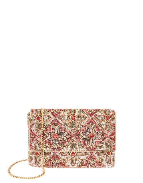 Floral Tile Embellished Clutch Bag, , large