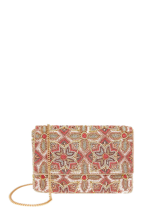 Floral Tile Embellished Clutch Bag, , large