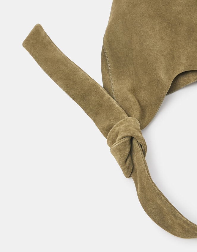 Slouchy Knot Leather Shoulder Bag, Green (KHAKI), large