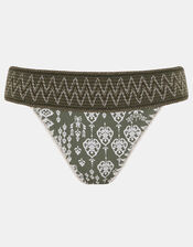 Floral Print Band Bikini Bottoms, Green (KHAKI), large