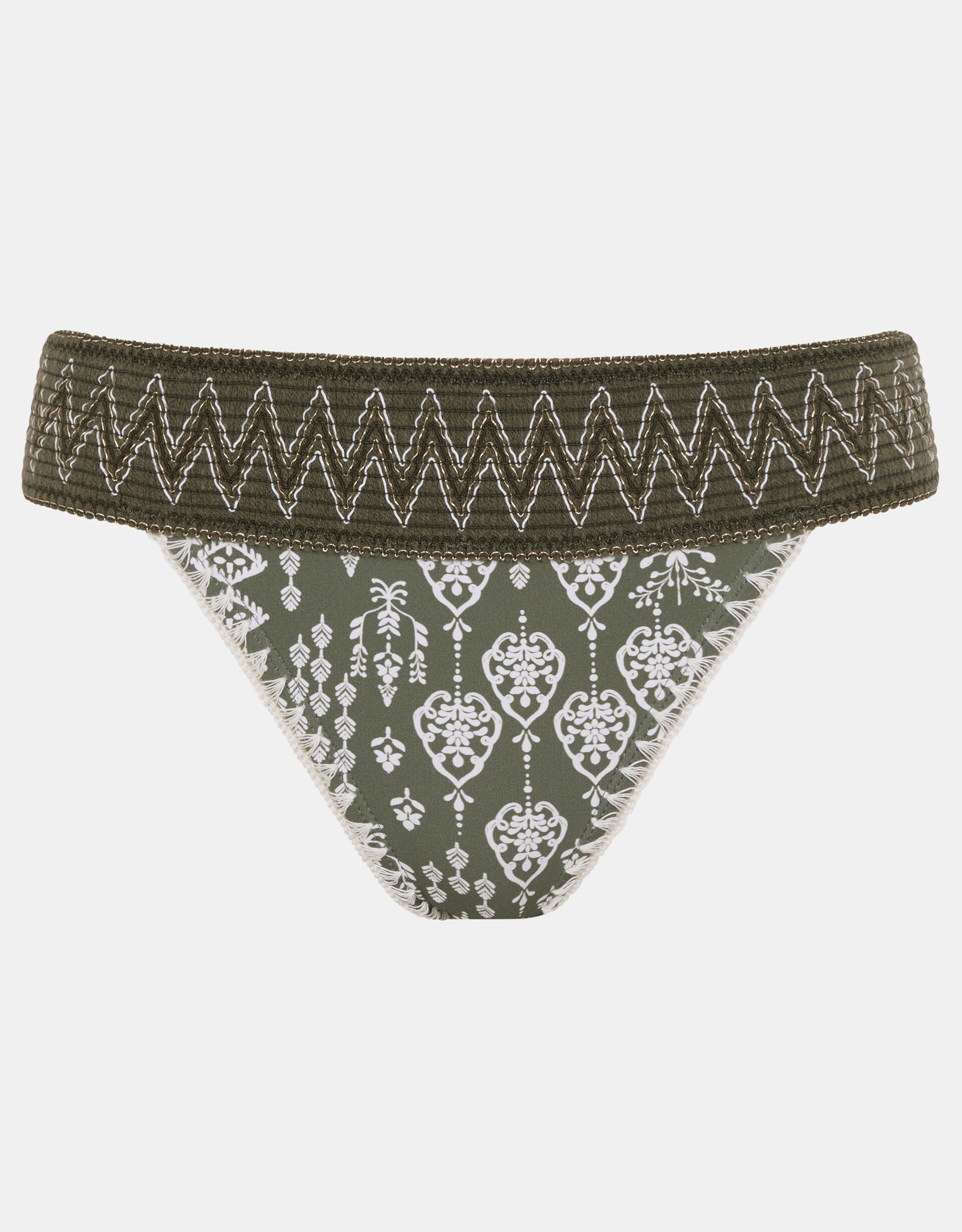 Floral Print Band Bikini Bottoms, Green (KHAKI), large