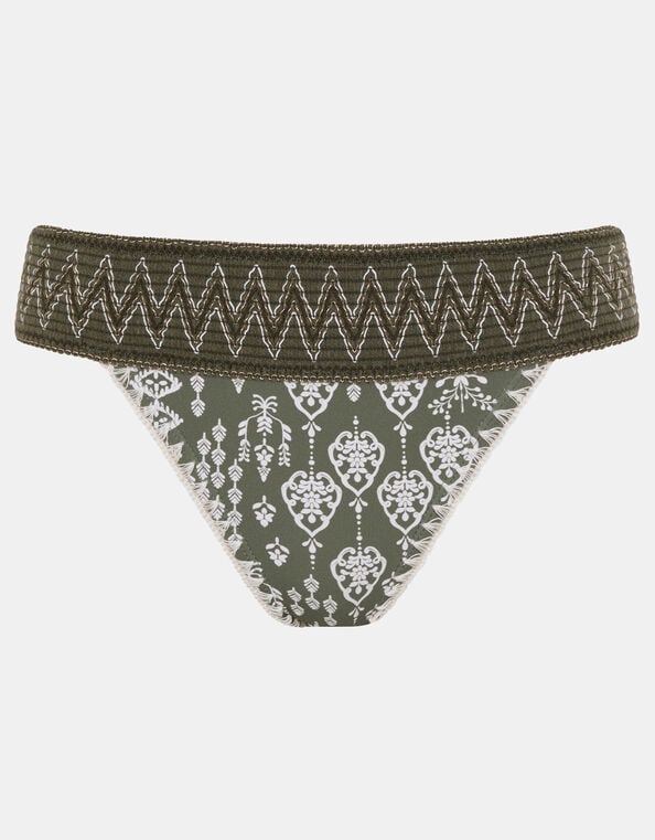 Floral Print Band Bikini Bottoms, Green (KHAKI), large