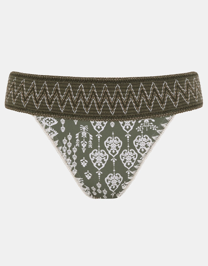 Floral Print Band Bikini Bottoms, Green (KHAKI), large