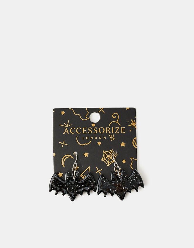 Halloween Glitter Bat Drop Earrings, , large