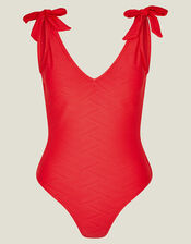 Textured Tie Swimsuit, Red (RED), large