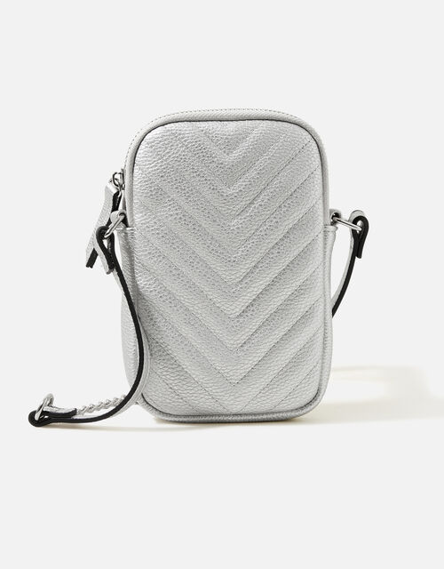 Quilted Phone Cross-Body Purse, Silver (SILVER), large