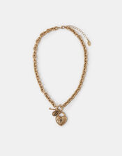 Chunky Heart Padlock Charm Necklace, , large
