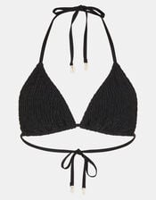 Smocked Triangle Bikini Top, Black (BLACK), large