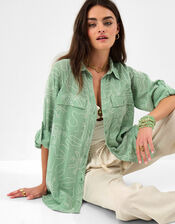 Sun Embroidered Beach Cover Up Shirt, Green (GREEN), large