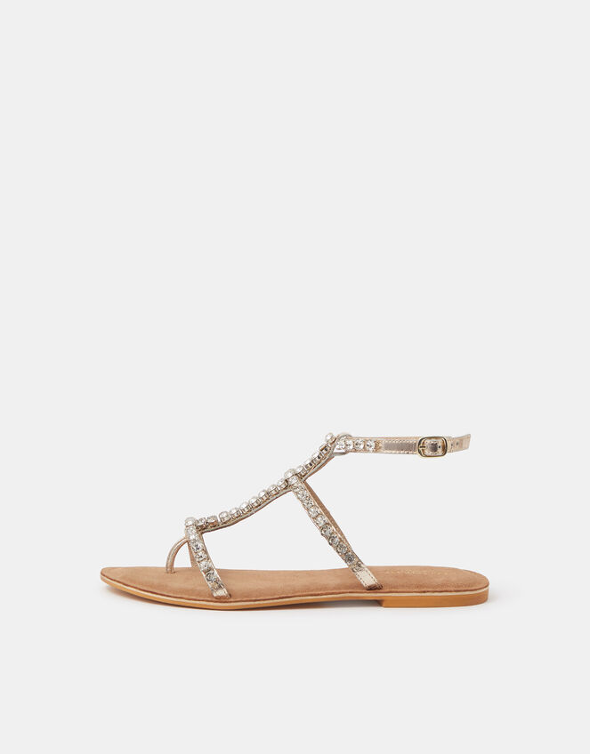 Embellished Leather Gladiator Sandals, Silver (SILVER), large