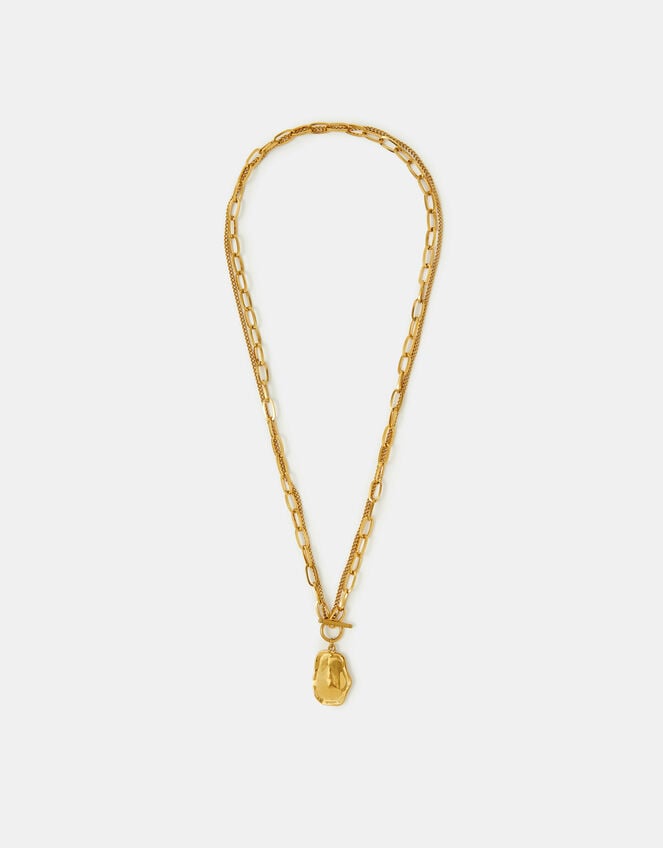 Stainless Steel Nugget Charm T-Bar Necklace, , large