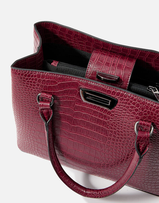 Faux Croc Handheld Bag, Red (BURGUNDY), large