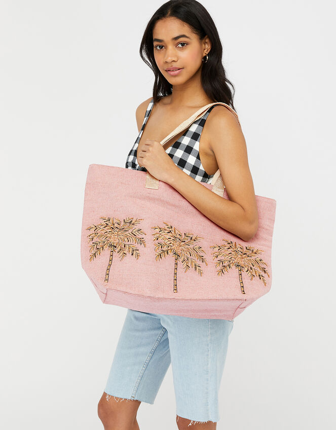 Beaded Palm Tree Tote Bag, , large