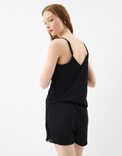 Lace Trim Short Pyjamas Set, Black (BLACK), large