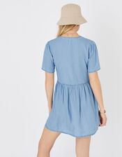 Chambray Mini Dress, Blue (BLUE), large