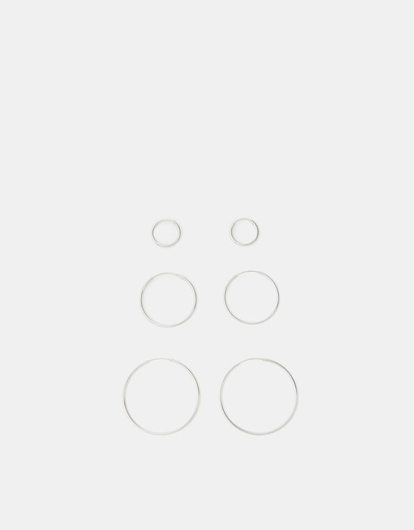 3-Pack Sterling Silver Hoop Earrings, , large