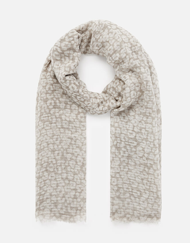 Neutral Leopard Print Scarf, , large