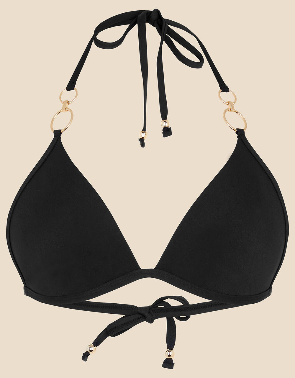 Ring Detail Plunge Moulded Bikini Top, Black (BLACK), large