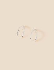 Sterling Silver Sparkle Double V-Shape Hoops, , large