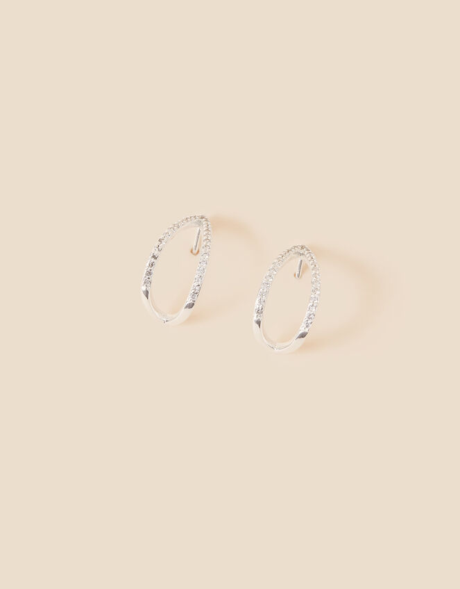 Sterling Silver Sparkle Double V-Shape Hoops, , large