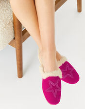 Embellished Star Velvet Slippers, Pink (PINK), large