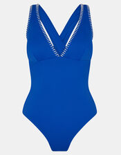 Stitch Cross-Back Plunge Swimsuit, Blue (BLUE), large