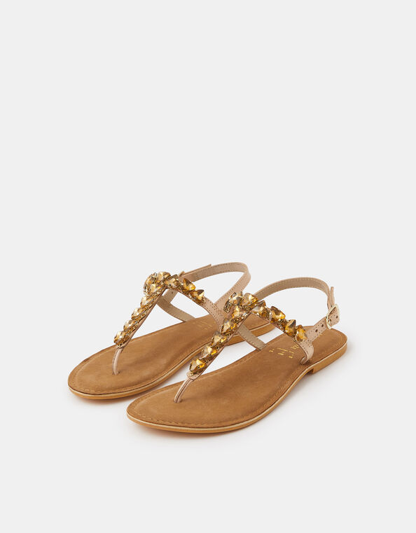 Gemstone Leather Sandals, Gold (GOLD), large
