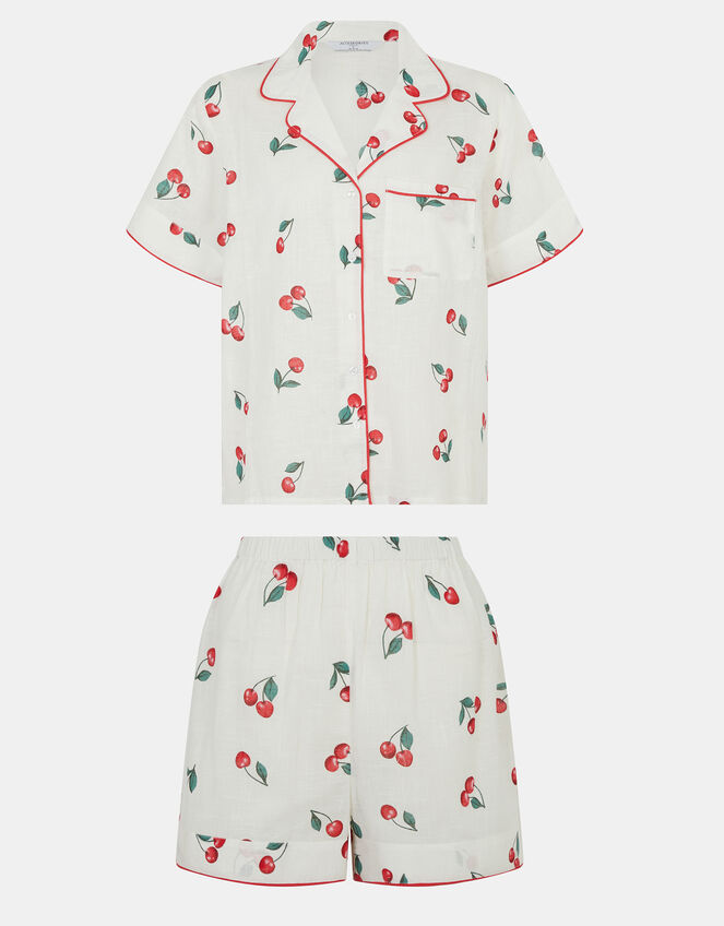 Cherry Print Short Pyjama Set, Ivory (IVORY), large