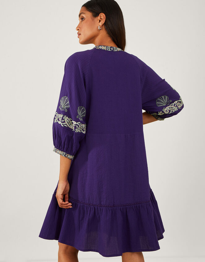 Shell Embroidered Short Dress, Blue (NAVY), large