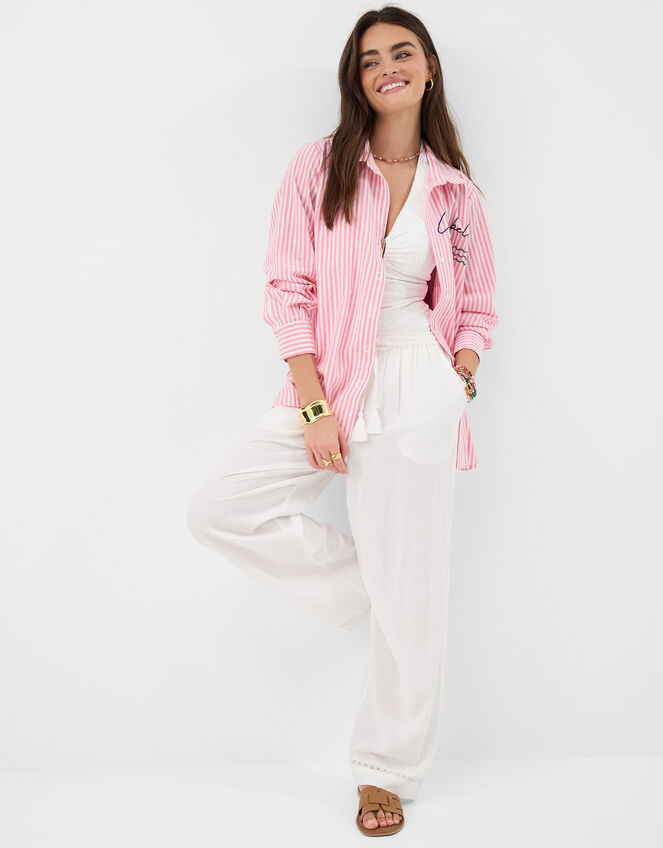 Ciao Bella Embroidered Stripe Shirt, Pink (PINK), large