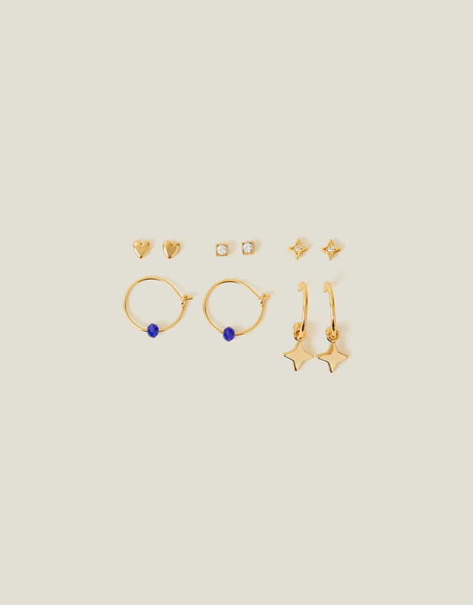 5-Pack 14ct Gold-Plated Stud and Hoop Earrings, , large