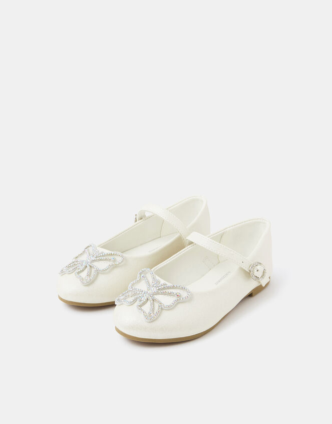 Girls Butterfly Ballet Flats, Cream (PEARL), large
