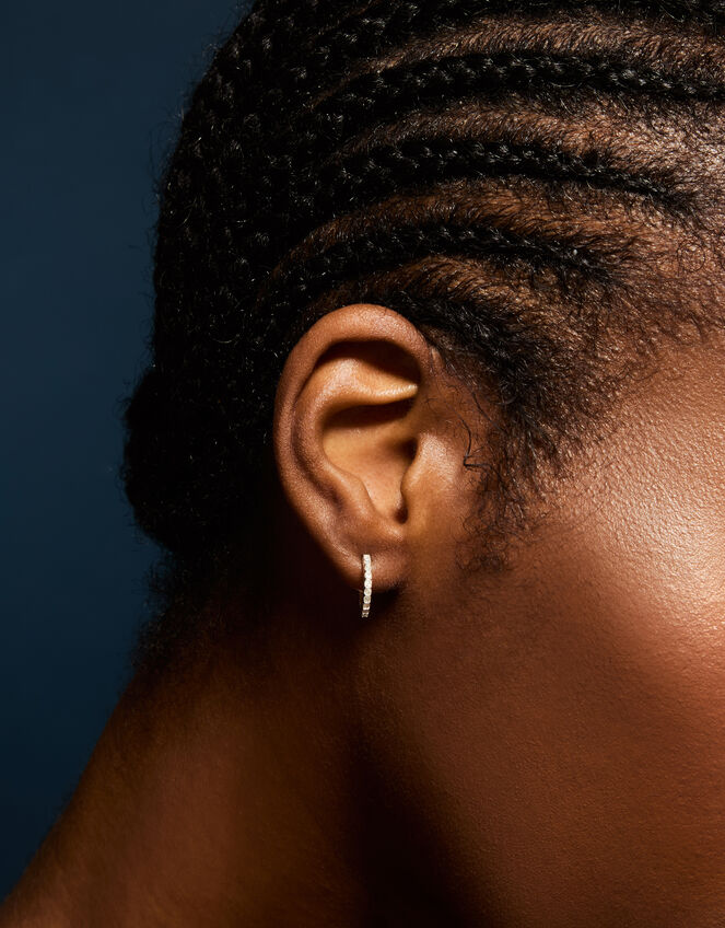 Sterling Silver Pavé Hoop Earrings, , large