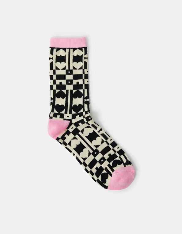 Geometric Heart Print Socks, , large